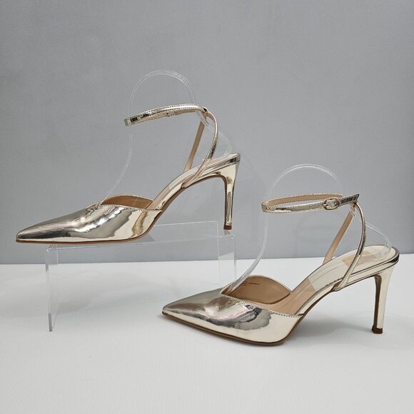 Dolce Vita Keisha Pump Womens 9 Metallic Gold Ankle Strap Pointed Toe Heels - Picture 2 of 15